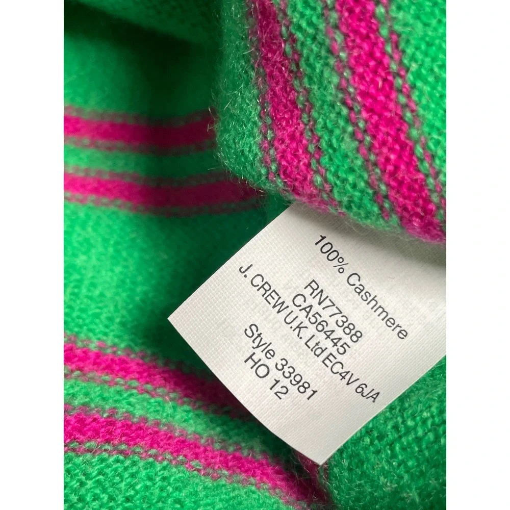J. Crew Italian Cashmere Green Pink Stripe Crewneck Women's Small